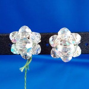 vintage mid century aurora borealis crystal cluster screwback earrings